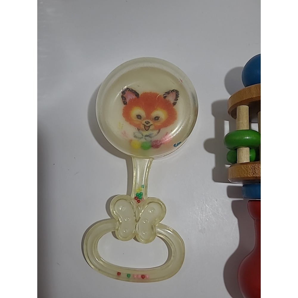 Collection Of Vintage Baby Rattle Fisher Price, Baby Fox, Wood - Picture 2 of 5